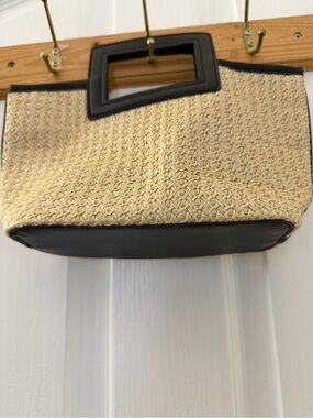 Woven Straw Tote with Black Trim